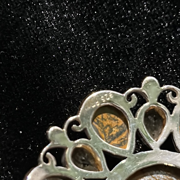 #18 Vintage Himalayan Gems Jasper & Citrine Brooch in 925 Silver - Picture 4 of 8